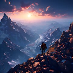 Fototapeta premium hiker on top of the mountain