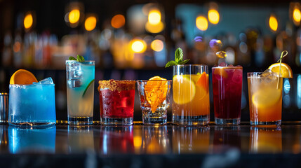 Assorted Cocktails Arranged on Bar - Powered by Adobe