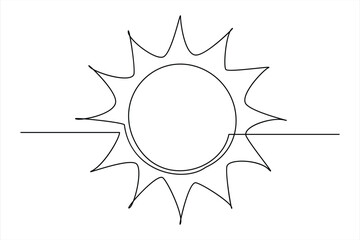 Continuous one line drawing sun art Summer sun contour line sign line art illustration