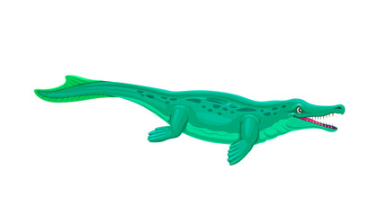 Metriorhynchus prehistoric dinosaur character. Isolated cartoon vector marine crocodylomorph from middle jurassic, belonged to metriorhynchinae subclade, with streamlined body adapted for aquatic life