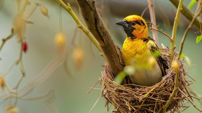 During a specific period the male Baya weaver bird constructs the initial part of the nest If approved by the female bird both the male and female birds collaborate to complete the nest