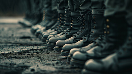 Neat Formation of Lined Military Boots