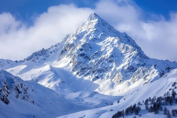Fototapeta premium Mountain Snow. Landscape of Winter Alps in France with Blue Sky