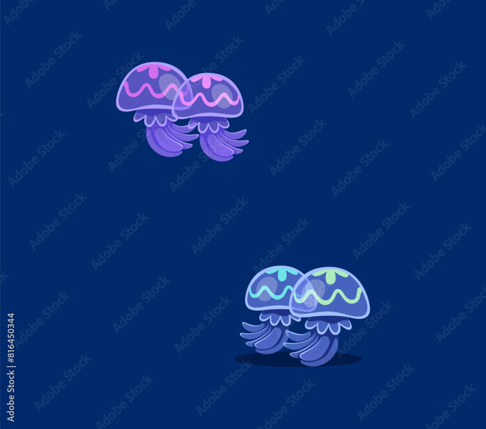 Fototapete Underwater sea animals in font or undersea type with jellyfish as quotation marks, cartoon vector. Punctuation mark of quotation in ocean alphabet typeface and sea font with underwater animals