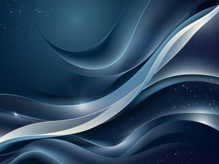Obraz premium Vector illustration of an abstract blue background featuring a luminous effect and glow. The design includes curved lines, white waves, sun rays, and bokeh, making it suitable for presentations