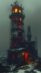 Abandoned Lighthouse Stands Tall Amidst Icy Storms and Eerie Desolation