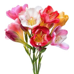 Fototapeta premium Bunch of Freesia and Tulip Flowers Bouquet Isolated on White Background