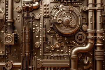 Intricate clockwork and steam pipes in steampunk ai