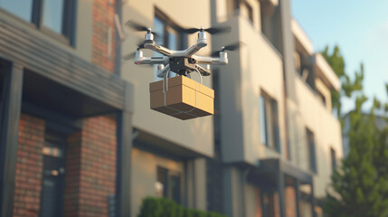 Drone Delivery: Package Hovering Over Residential House