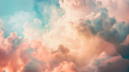 Background of Renaissance cloud sky painting Dream: Golden Pink & Mint Green Clouds - Art