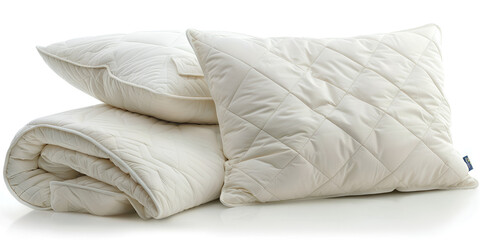 Clean blanket and pillows on white background Simplicity in Softness White Blanket and Pillows Ensemble.