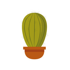 Round cactus in pot vector isolated illustration. Succulent for interior of office, apartment and premises. Houseplant with thorns hand drawn.