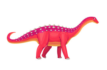 Aegyptosaurus prehistoric dinosaur. Isolated cartoon vector mid-sized sauropod dino lived in egypt during early cretaceous period. Red and orange reptile with a long neck, tail, and spines on its back © Vector Tradition