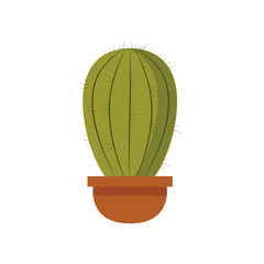 Round cactus in pot vector isolated illustration. Succulent for interior of office, apartment and premises. Houseplant with thorns hand drawn.