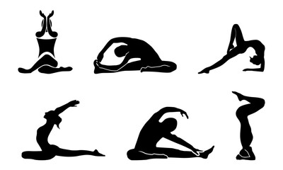 Set of yoga poses icons vector silhouette illustrations design