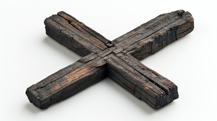 Fototapeta premium Christian cross from ash, captured from above, signifying religious sacrifice and the redemption of Jesus, isolated for clarity and focus