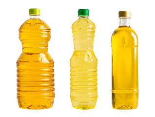 Vegetable oil with olive oil in different bottle for cooking isolated on white background with...