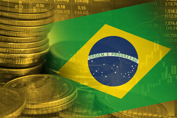 Stock market investment trading financial, coin and Brazil flag or Forex for analyze profit finance...