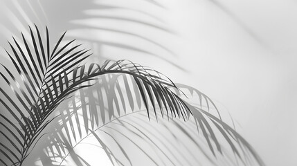 Fototapeta premium Abstract shadow black white palm leaf shadow on a white wall Background Blank copy space : Generative AI