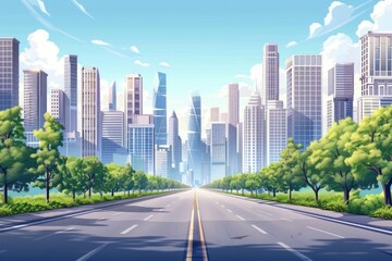 Obraz premium Town Road. Modern Asphalt Road through City Skyline for Travelers