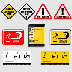 set of warning signs earthquake