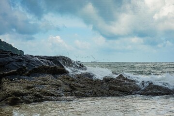 Image of a wave crashing on the rock