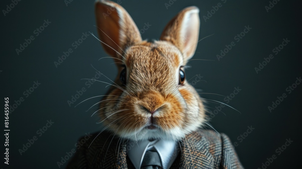 Wall mural A rabbit wearing a suit and tie is staring at the camera