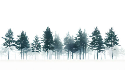 Pine trees forest isolated on white background Black stylized silhouette photo : Generative AI