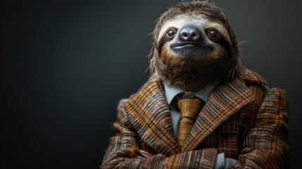 Naklejka premium A sloth is wearing a suit and tie and is smiling