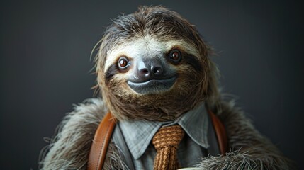 Naklejka premium A sloth wearing a suit and tie is smiling