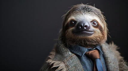 Naklejka premium A sloth is wearing a suit and tie and smiling