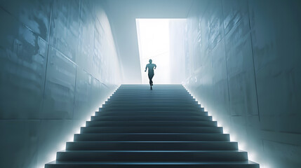 A man running up the stairs from 2023 to 2024 2024 New Year concept New years card 2024 : Generative AI