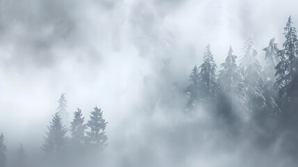 Fototapeta na wymiar Forest covered in white fog : Generative AI