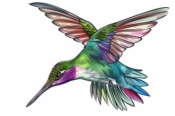 Obraz premium Cartoon cute doodles of a hyper-realistic hummingbird, with vibrant feathers and hovering mid-air, Generative AI