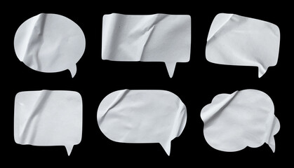 Bubble speech shape in white paper texture. Set of balloon text isolated for retro comic and design...