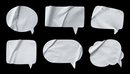 Bubble speech shape in white paper texture. Set of balloon text isolated for retro comic and design element