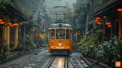 Fototapeta premium Heritage on Wheels: Exploring Indonesia's Culture with the Classic Tram