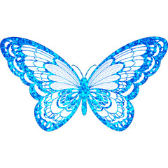 Butterfly illustration, glitter, blue 
