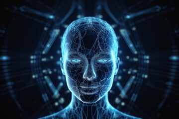 a human face with a blue and white grid on the face.