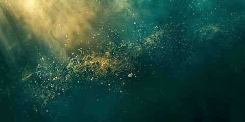 Abstract textured background wallpaper. Colorful paint wall with starry night colors. Underwater sunbeam in teal and gold.	
