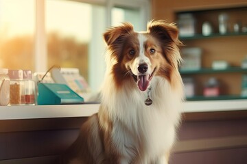 A cozy scene of a pet checkup in a veterinary clinic, captured in documentary style with warm tones and studio lighting, detailed background