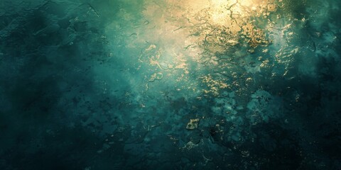 Abstract textured background wallpaper. Colorful paint wall with starry night colors. Underwater sunbeam in teal and gold.