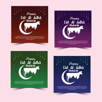 Eid al Adha Mubarak Islamic festival social media banner design , Islamic background with beautiful mosque, stars, moon Creative ads for social media , banner, poster, greeting card, generative ai