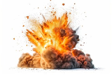 Photo of A powerful explosion isolated on white background, realistic photo