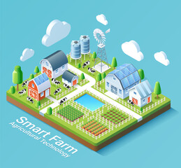 Smart farm agricultural farming isometric illustration