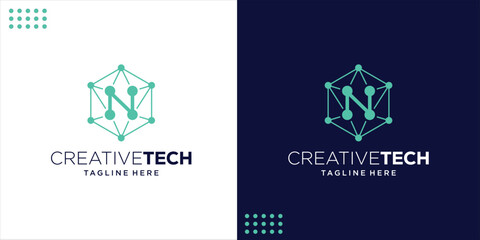 Creative Letter N Technology logo with Hexagonal Molecule Shape, Design Inspiration, Design Illustration, Vector