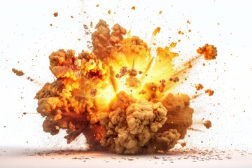 Photo of A powerful explosion isolated on white background, realistic photo