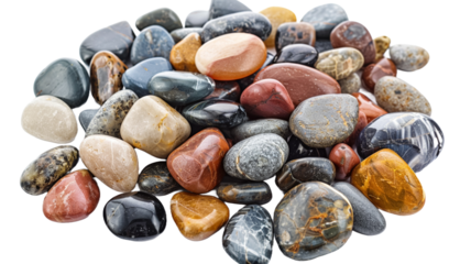 Pile corouful sea pebbles isolated on transparent background.

