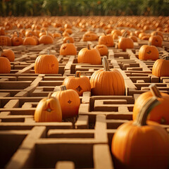 Fototapeta premium A Pumpkin Patch Maze: A Fun and Challenging Autumn Adventure