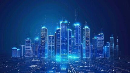  IoT technology concept, smart city concept, futuristic industry image, graphic of buildings 